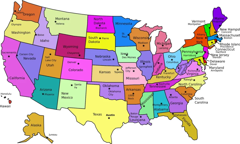 map of states of the USA