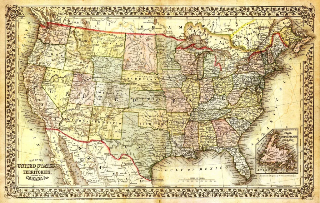 old map of states of the USA